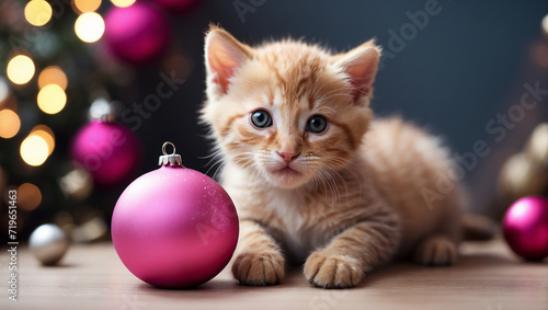 cat with Christmas balls cat and Christmas balls cat and Christmas tree