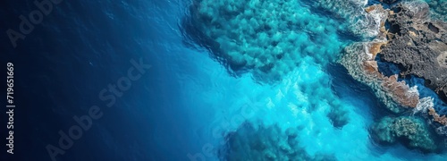 Aerial View of Blue Ocean With Rocky Shoreline © FryArt Studio