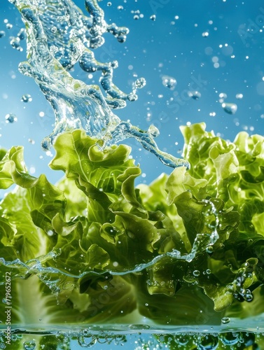 Close Up of Lettuce Leaves Underwater