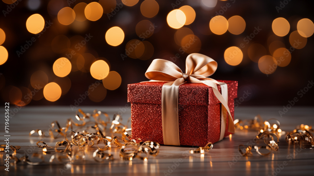 Red gift boxes with gold ribbon, concept of Christmas holidays Red gift boxes with gold ribbon, concept of Christmas holidays