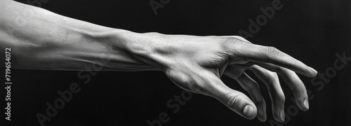 Monochrome Photo of Hand Reaching for an Object