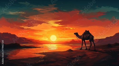 Camel in the desert, illustration,
