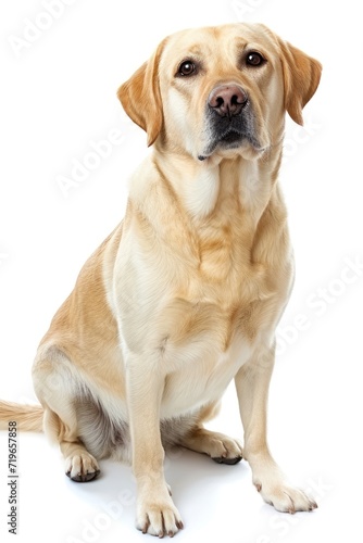Dog Sitting on White Background  Looking at Camera