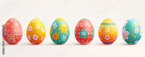 Row of Painted Easter Eggs on White Background