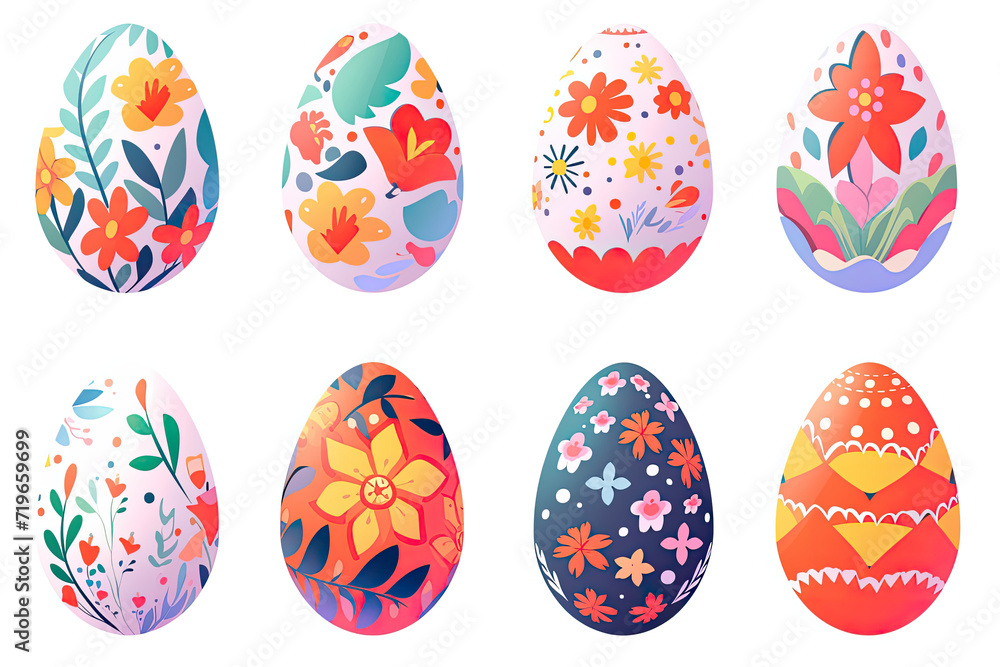 Group of Painted Eggs With Flowers
