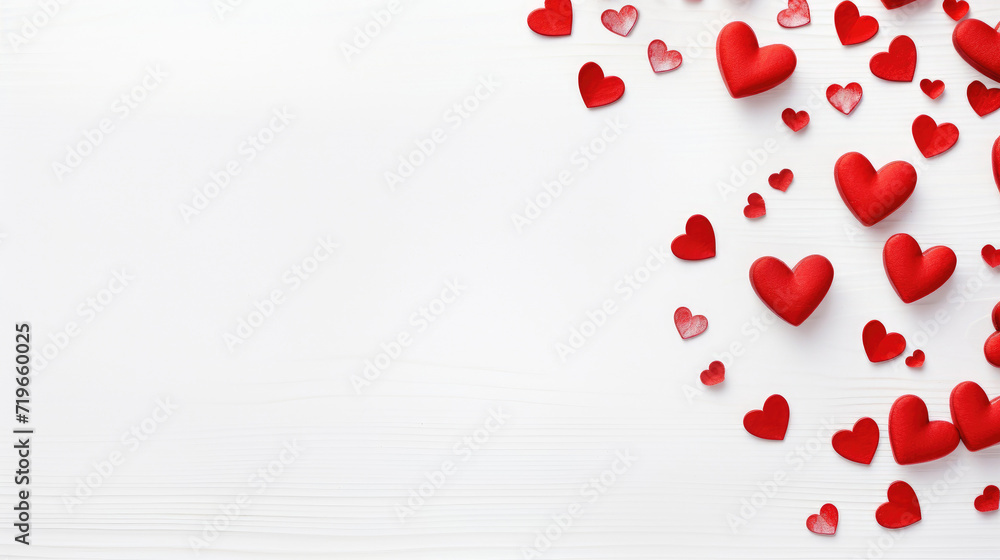 paper hearts on white background, top view with copy space, valentines day concept