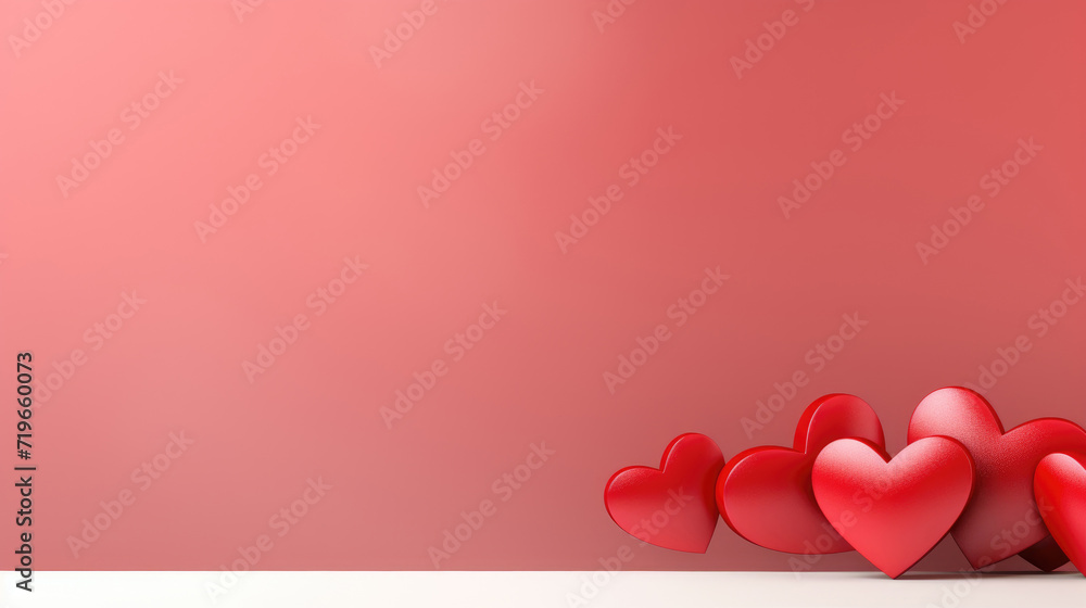 hearts on red bokeh background, copy space, valentines day concept