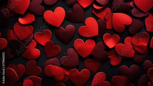 hearts pattern on black background, top view with copy space, valentines day concept