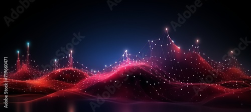 Abstract red cyberspace background with wave of dots and weave lines for data design