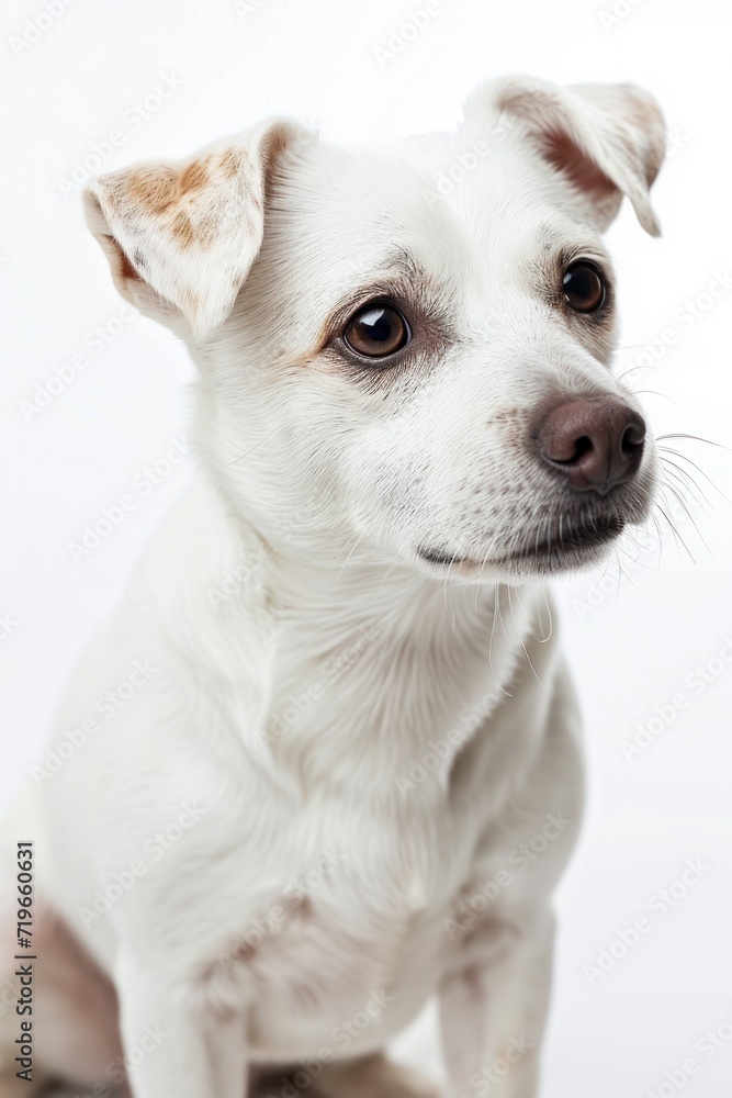 Small White Dog Sitting on White Floor Small White Dog Sitting on White Floor