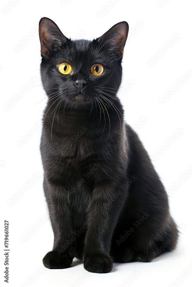 Black Cat With Yellow Eyes Sitting Down