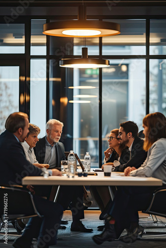 Diverse Group of People Sitting Around a Conference Table Discussing Business Strategy