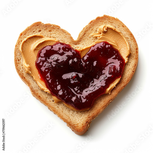 Heart Shape Peanut Butter and Jelly Sandwitch on white background. United States popular sandwitch celebrated on April 2nd during National Peanut Butter and Jelly Day.
