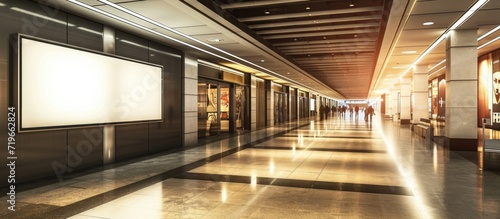 Three indoor outdoor city light mall shop template Blank billboard mock up in a subway station underground interior Urban light box inside advertisement metro airport. Copy space image