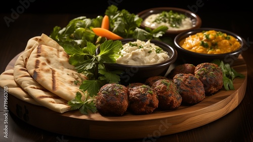 Close-up of a Wooden Board Overflowing with Mouthwatering Mediterranean Mezze