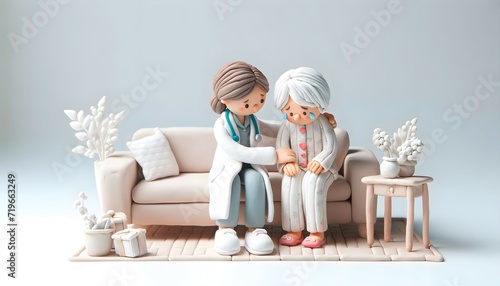 Personnage en pâte à modeler : Femme âgée avec une infirmière photo