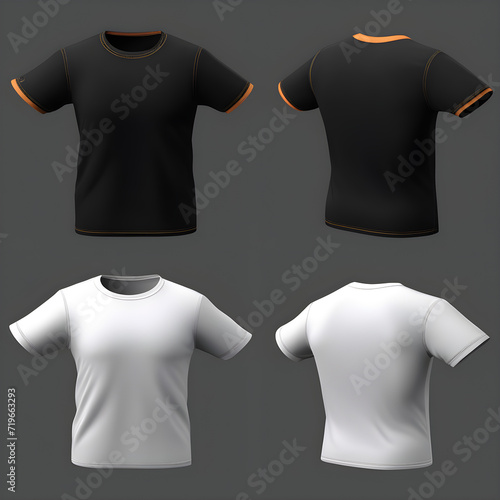 Front and back view of t-shirt templates for print design on isolated grey background.