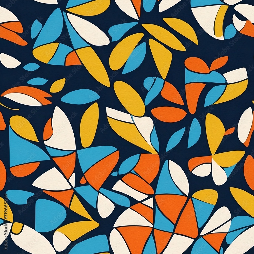 Vibrant Painting Featuring Numerous Colored Shapes on a Seamless Pattern. Generative AI. Vibrant Painting Featuring Numerous Colored Shapes on a Seamless Pattern. Generative AI.