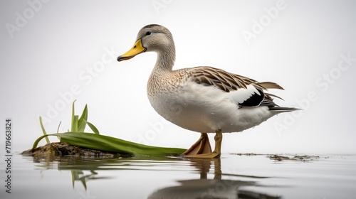 Side view of a Mallard Duck standing, Anas platyrhynchos, isolated on white photo