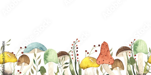 mushroom fairy tale border autumn series illustration fungus hand drawn 