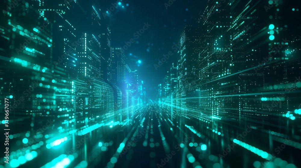 Digital technology metaverse neon blue green background, cyber information, abstract speed connect communication, retro city future meta tech, internet network connection, Ai big data illustration 3d Digital technology metaverse neon blue green background, cyber information, abstract speed connect communication, retro city future meta tech, internet network connection, Ai big data illustration 3d