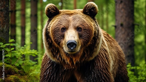 Close up portrait of a majestic brown bear in its natural habitat, wildlife photography