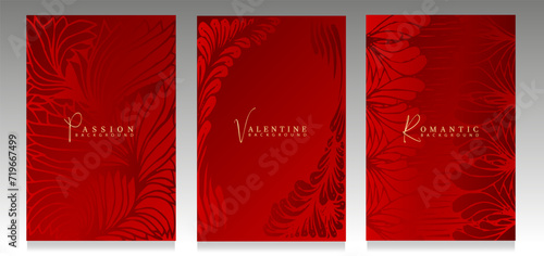 Red cover collection. Elegant background set with abstract floral drawing for Valentine's day, special event and romance design brochure.