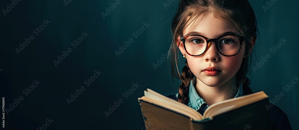 Sad and tired caucasian girl with dyslexia holds a wall The child learns to speak and read correctly. Copy space image. Place for adding text Sad and tired caucasian girl with dyslexia holds a wall The child learns to speak and read correctly. Copy space image. Place for adding text