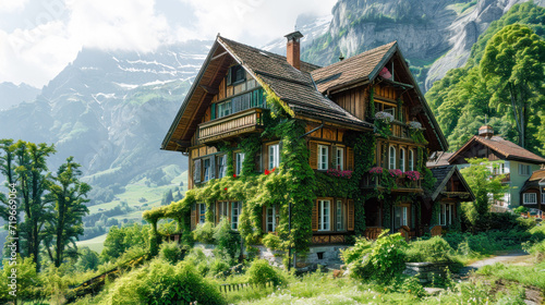 Rural Surroundings Village Castle Landscape in the Alps in Switzerland Austria Italy Bavaria Peace and Quiet Wallpaper Digital Art Magazine Background Poster