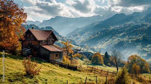 Rural Surroundings Village Castle Landscape in the Alps in Switzerland Austria Italy Bavaria Peace and Quiet Wallpaper Digital Art Magazine Background Poster