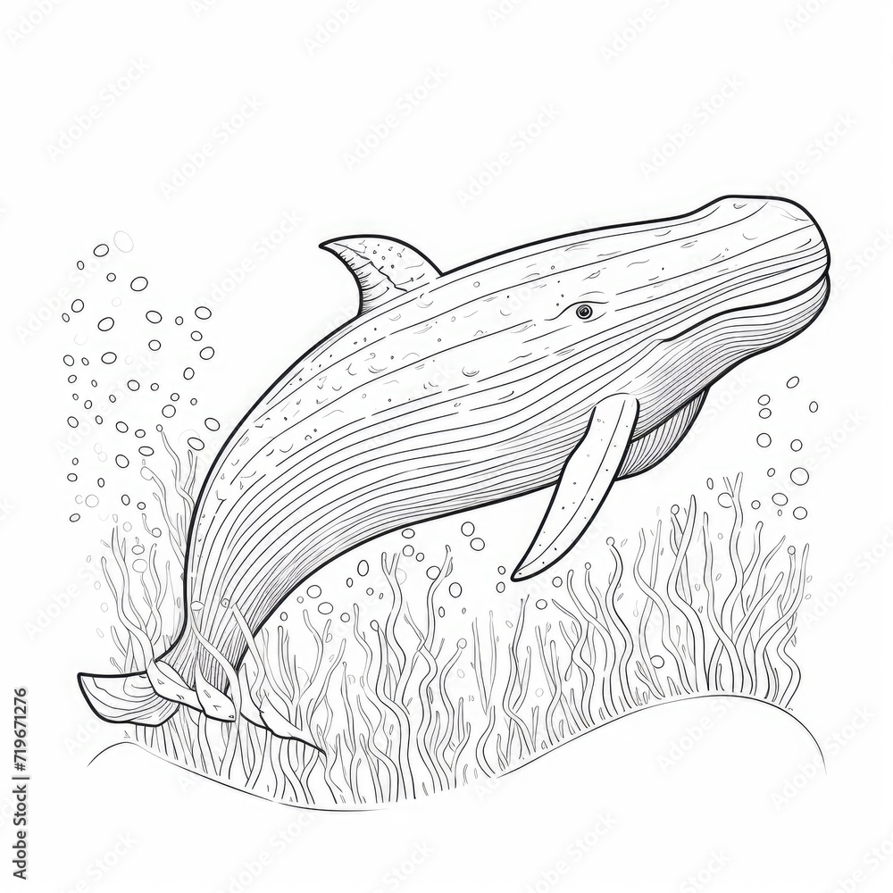 Fototapeta premium Coloring book for children depicting ablue whale