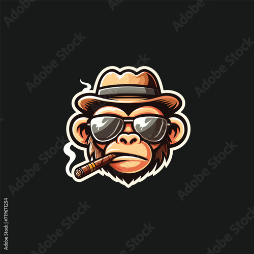 MONKEY WITH CIGAR, GLASSES AND HAT MASCOT ILLUSTRATION VECTOR