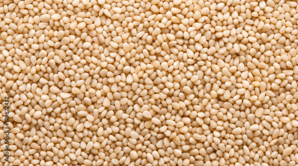 Top view of White sesame seeds. Background texture of raw White sesame seeds. Superfood. Copy space. Banner. Culinary and food concepts. Top view of White sesame seeds. Background texture of raw White sesame seeds. Superfood. Copy space. Banner. Culinary and food concepts.