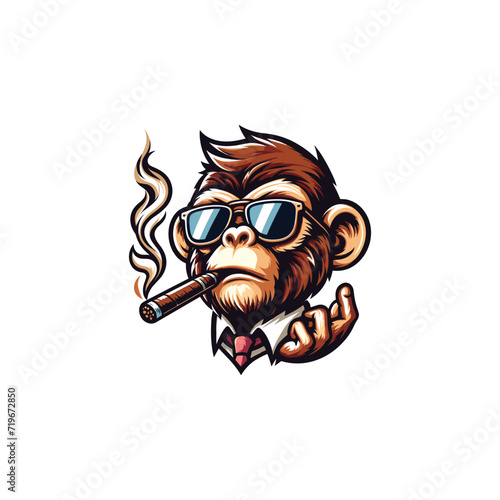 MONKEY WITH CIGAR, GLASSES AND HAT MASCOT ILLUSTRATION VECTOR