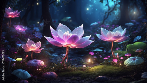 pink lotus flower in the night lotus flower in the night pink lotus flower  © Awais