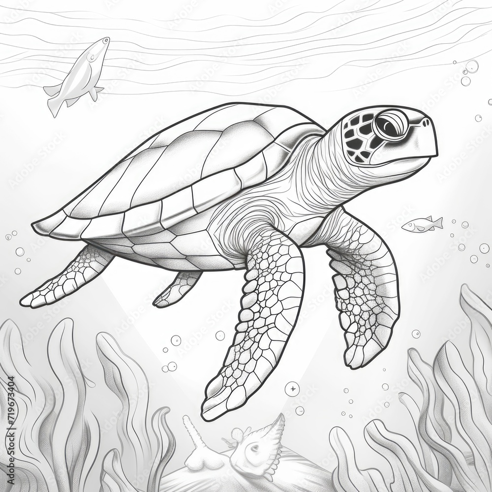 Fototapeta premium Coloring book for children depicting aleatherback sea turtle