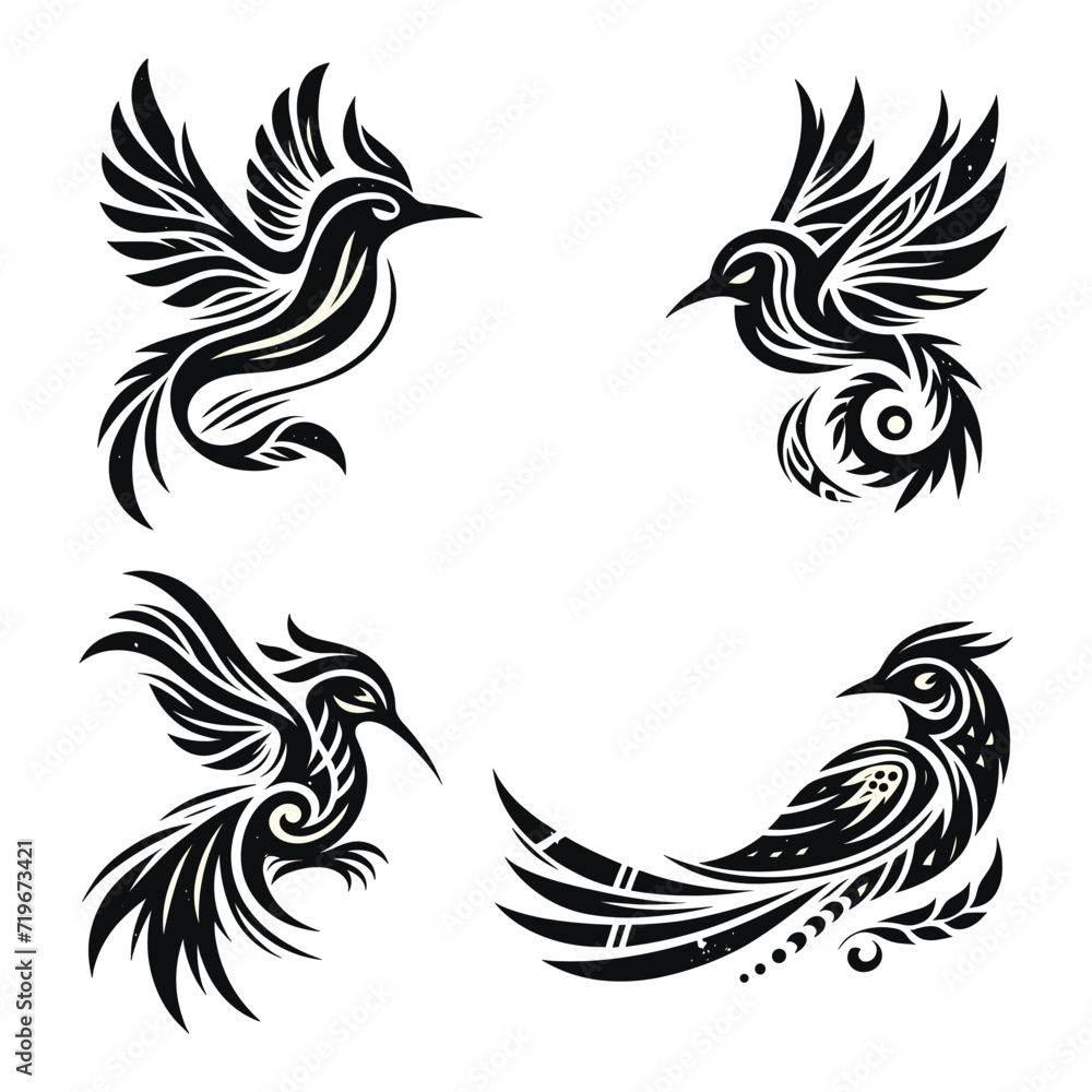 Fototapeta premium FOUR TRIBAL SET OF BIRD ABSTRACT ILLUSTRATION VECTOR
