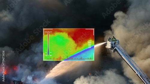 Foto Firefighters use drone thermal camera overlay technology to target fire