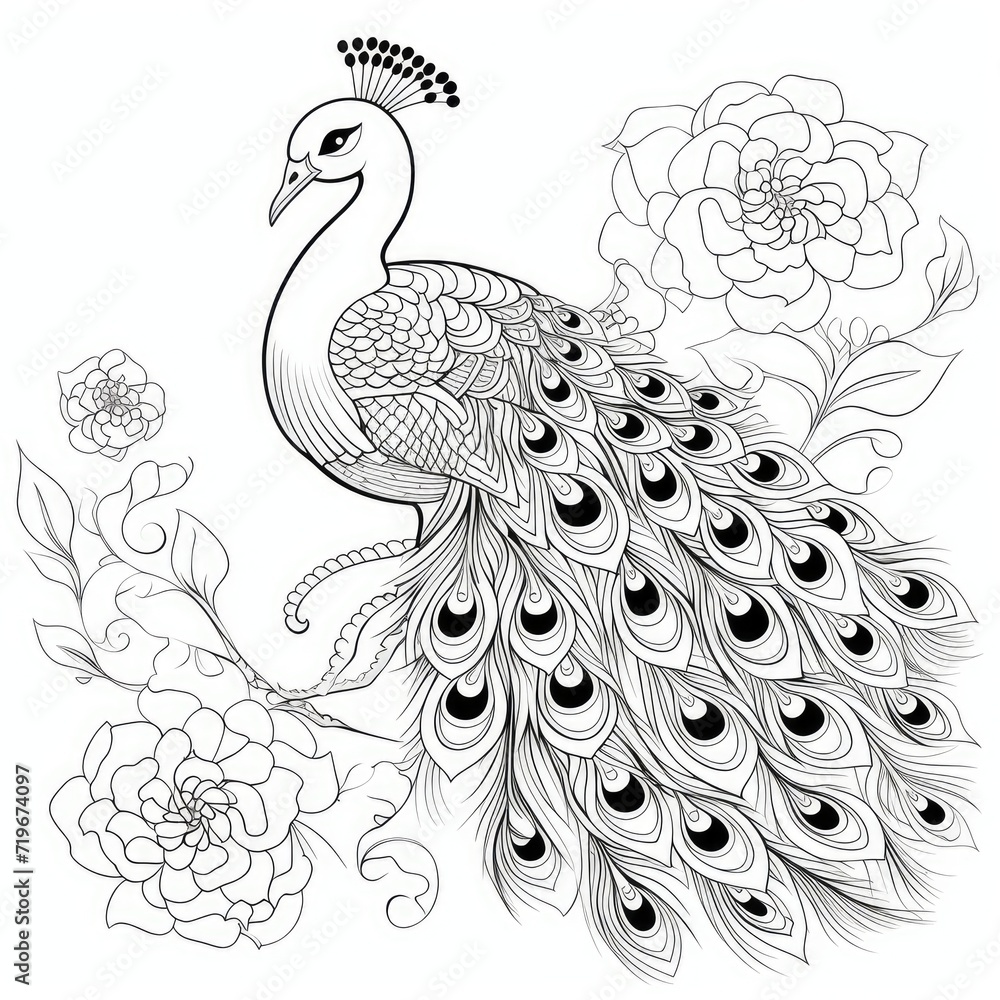 Fototapeta premium Coloring book for children depicting apeacock