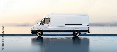 Cargo van waiting at logistic center, prepped delivery minivan, text placement concept with space