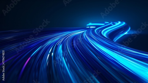 Modern abstract high-speed movement. Dynamic motion light trails on dark blue background. Futuristic, technology pattern for banner or poster design background concept