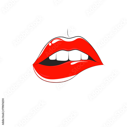 Red woman lips  bitten sensual lips.
