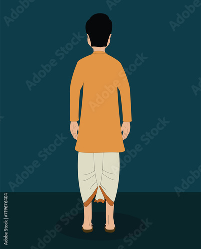 Indian Village man back view cartoon character design