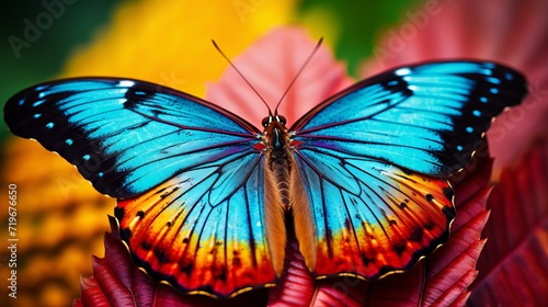 Vibrant butterfly wings in close up intricate patterns and vivid colors in natural light.