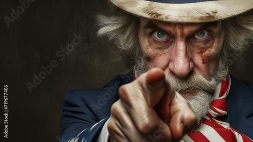 evil looking uncle sam pointing closeup  photo