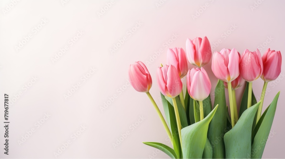 Fototapeta premium pink tulip bouquet on pink background