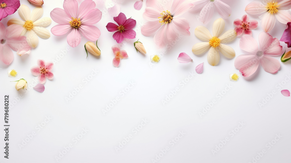 spring flowers on white color background with copy space spring flowers on white color background with copy space