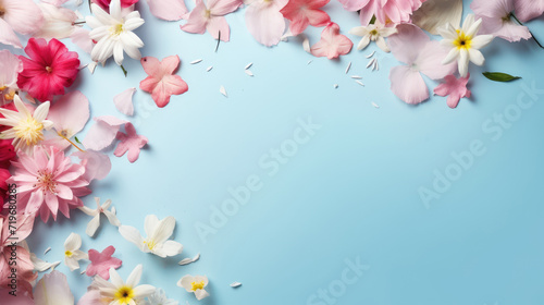 spring flowers on beige color with copy space
