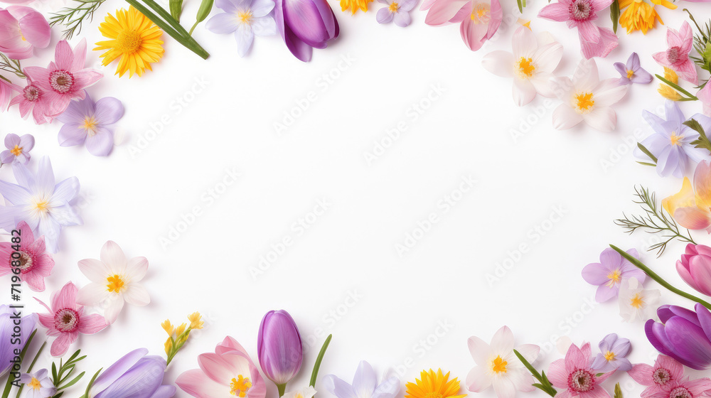 spring flowers on white color background with copy space spring flowers on white color background with copy space