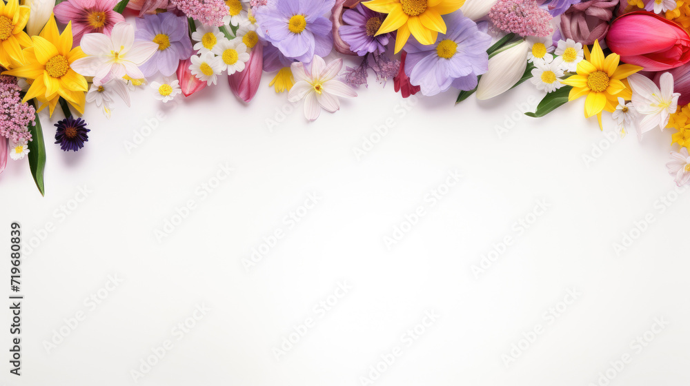 spring flowers pattern on white pastel color background with copy space spring flowers pattern on white pastel color background with copy space